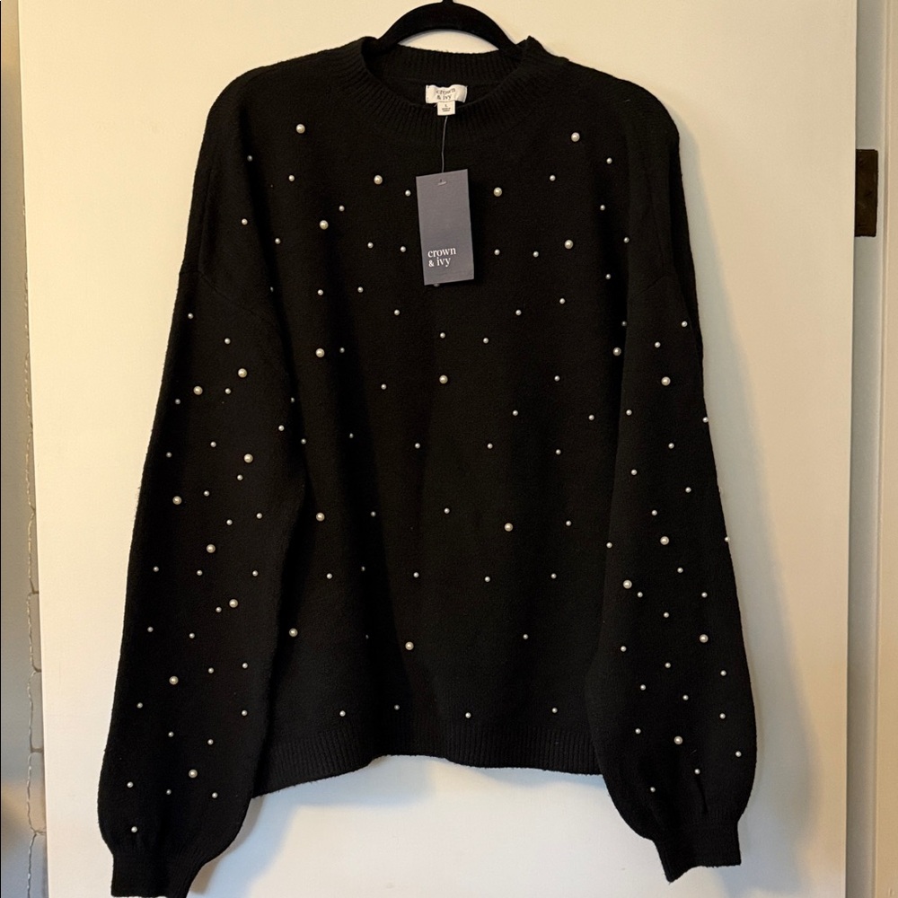 Crown & Ivy Sweater with Pearl Accents